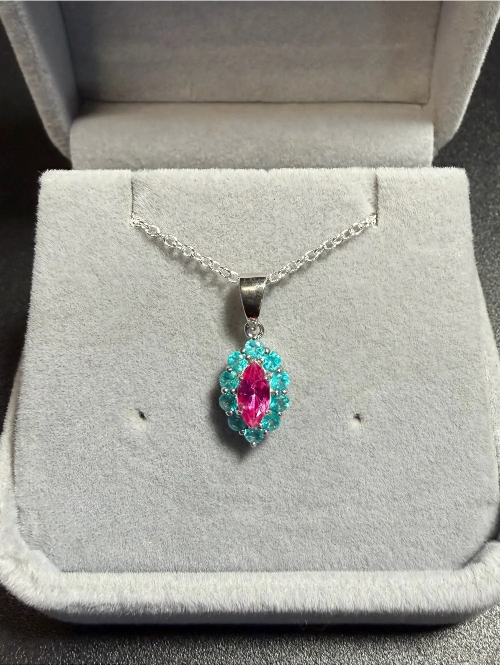 Exquisite Natural Paraiba Blue & Pink Topaz 1.60CT Pendant Necklace 925 SS 18”